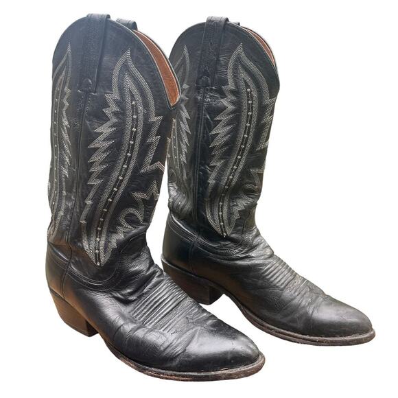 Lucchese 2000 Black Leather Cowboy Boots Snip Toe Mens 8 D main image 4
